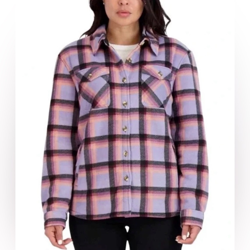 Sage Collective Lavender/Multi Plaid Plush Fleece Shacket , X-Large